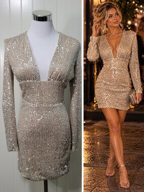 Champagne Cocktail Night Luxe Club Prom New Year Indie Sleaze Sequin Mini Dress